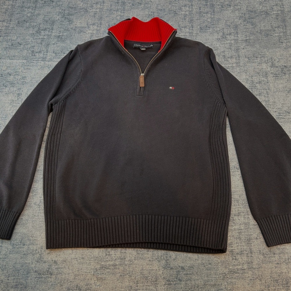 Tommy Hilfiger Mens Navy Blue 100% Cotton Quarter Zip Sweater Size M
